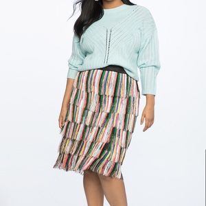 Eloquii rainbow fringe pencil skirt